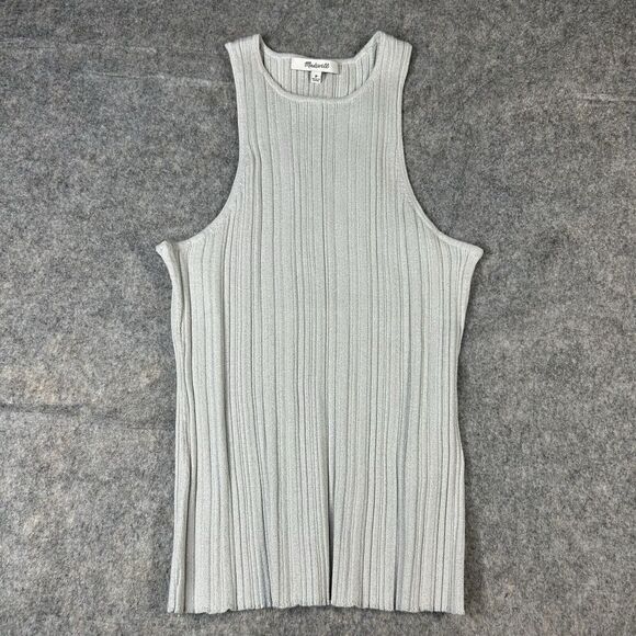 Madewell Shirt Womens Medium Lurex Phoebe Snowy Cutaway Tank Light Grey - Picture 1 of 8